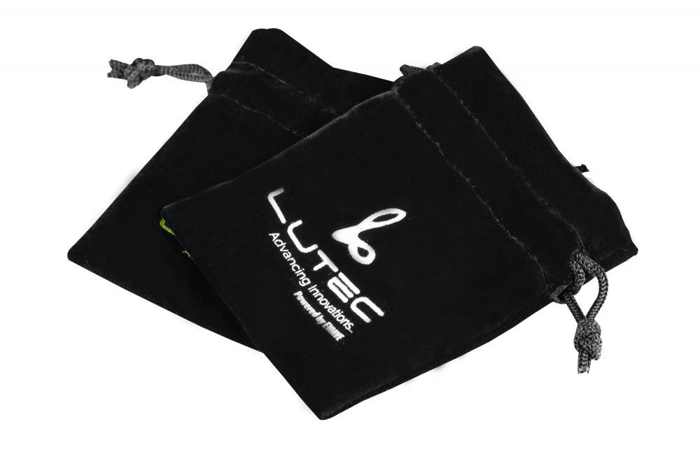  White Velvet Drawstring Bags with black logo 