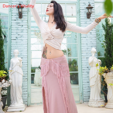 Belly Dance Skirt Elegant Tassel Long Skirt Practice Clothes Female Adult Oriental Dancing Performance Exercise Clothing