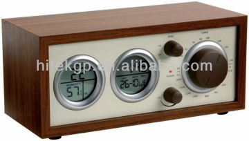 wood desk alarm clock radio with temperature