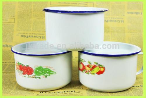 Wholesale Cheap bulk Travelling Enamel bowl with saucer/fast-food cup with lid