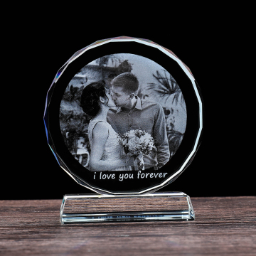 Personalized Round Crystal Photo Frame - 2D Laser Engraved Glass Gift for Anniversaries, Birthdays