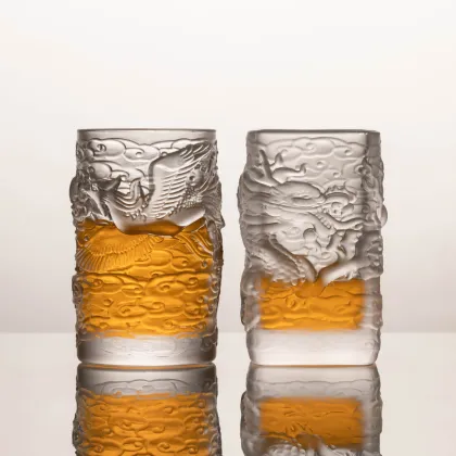 Handmade Gold Tenglong Tea Cup Kung Fu Set - Heat-resistant Crystal Glass