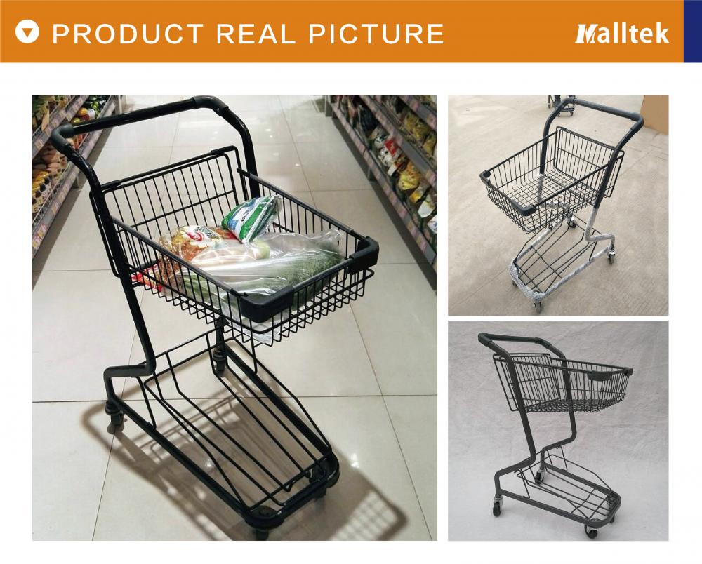 Double Layer Supermarket shopping Metal Basket Trolley