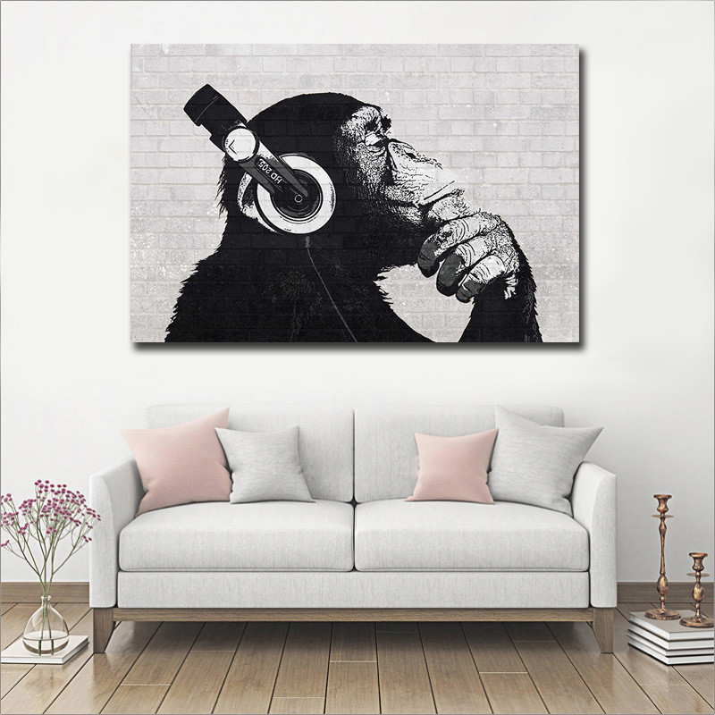 YaMinSanNiO Abstract Monkey DJ Orangutan Wall Art HD Prints and Posters Canvas Animal Oil Painting Pictures Home Decorations New