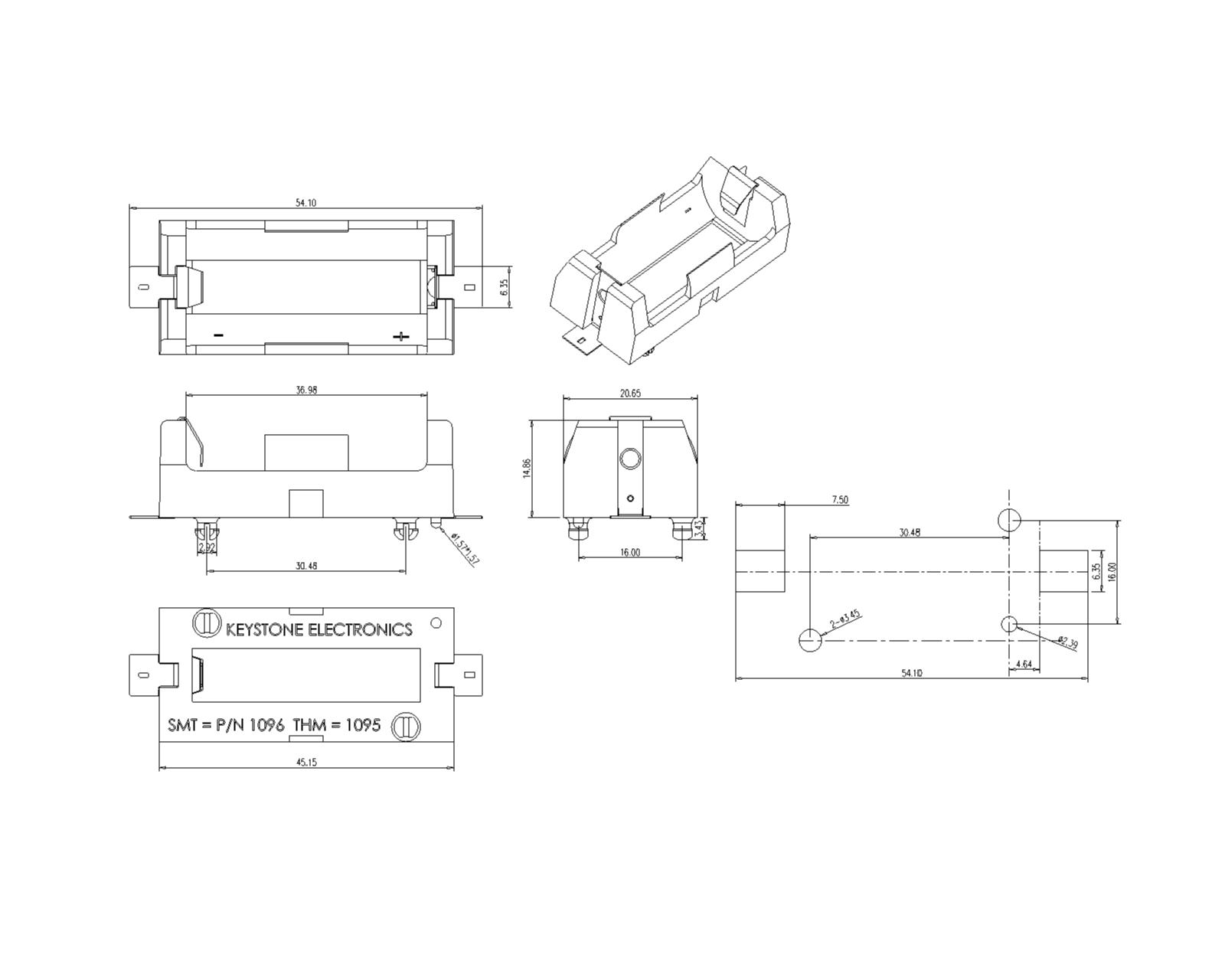 BBC-M-SN-A-096P Single Battery Holder For 18350 SMT