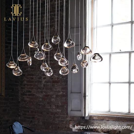 Black glass chandelier Modern design pendant light for villa dinning room hotel stairs