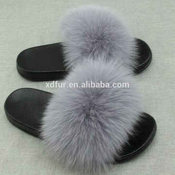 Factory Wholesale Price Women 100% Real Fox Fur Slippers