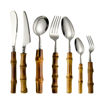 2023 Modern Stainless Steel Ceramic Bamboo Handle Cutlery Set with Fork, Spoon, and Steak Knife