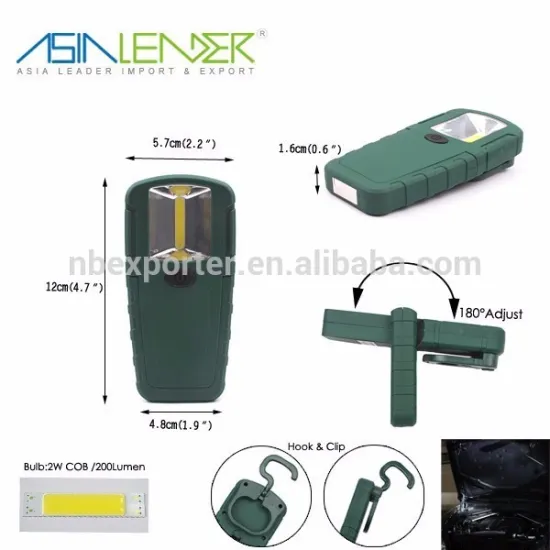 Working Light with Adjustable 180 Angle Body, Magnet and Hook, 200 Lumen COB 2W Rechargeable LED Work Light