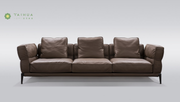 Deep Brown Metal Frame 3 Seater Leather Sofa