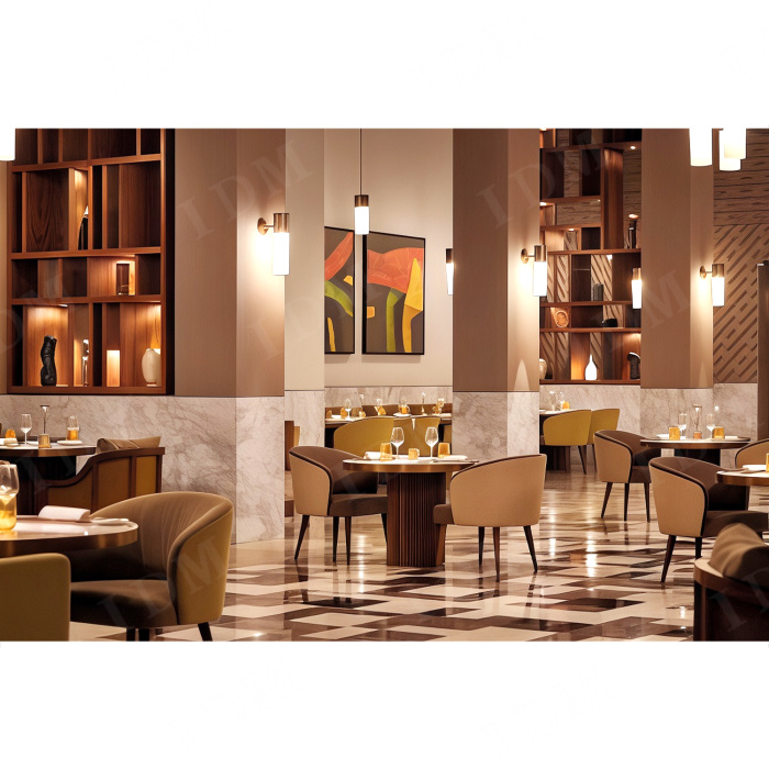 Muebles de comedor de madera de 6 plazas cuero moderno