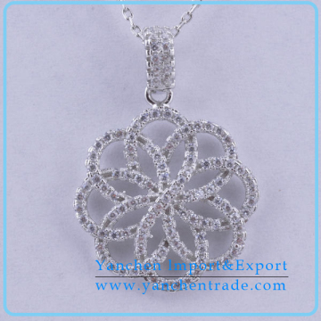Beautiful Design Flower Shape Brass Necklace Rhodium Plating