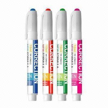 Correction Pens with 7mL Volume and Metal Tip, Comes in Various Colors