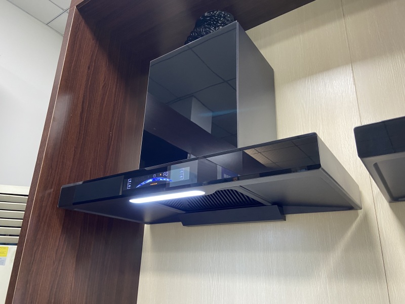 Modern Style  T Shape Kitchen Cooker Hood Wall Mounted Range Hood Paint Black Stainless Steel Filter With 3-Speed For Kitchen