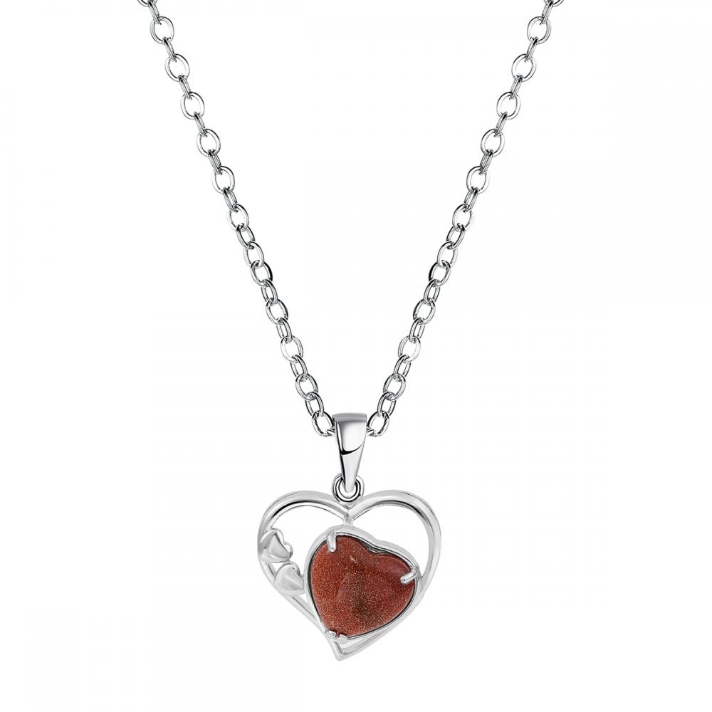 Red Goldstone Love Heart Birthstone Pendante Colliers de pierre précieuse pour les femmes