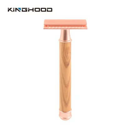 Bamboo Handle Wooden Safety Razor with Twin Edge Metal Blade