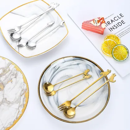 Cute Stainless Steel Silver Gold Dessert Spoon Set