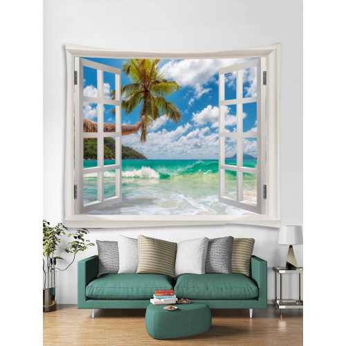 Tapestry Wall Hanging Windows Beach Sea Series Tapestry Tropical Style Tapestry for Bedroom Home Dorm Decor