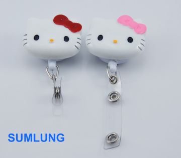 Cute Hello Kitty Head Retractable Badge Reel ID Card Holder Cat with Pink Bow