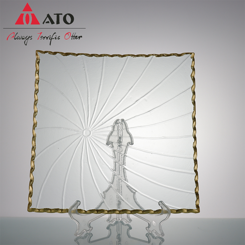 Clear golden rim Glass wedding square charger plate