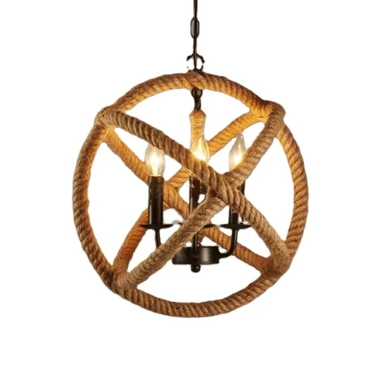 Hemp Rope Chandelier: Retro Industrial LED Pendant Light