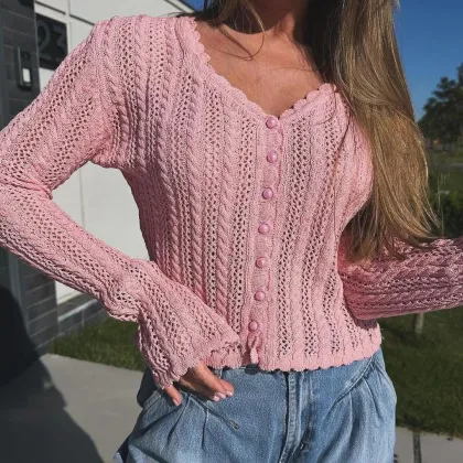 2024 Korean Thin Style Knitted Cardigan Sweater Jacket