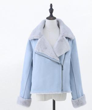 Blauwe korte wollen jas voor dames