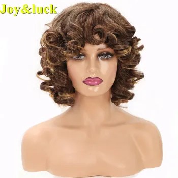 African Wholesale Hair Wigs for Black Women Daily Life Natural Short Bouncy Curly Ombre Brown Ladies Synthetic Full Hair Wigs