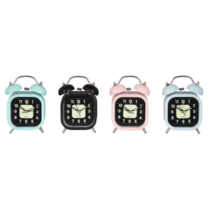 Square Luminous Dial Twin Bell Table Alarm Clock