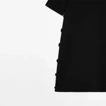Women's Commuter Side Button Detail Short Knitted Dress Small Black Dress