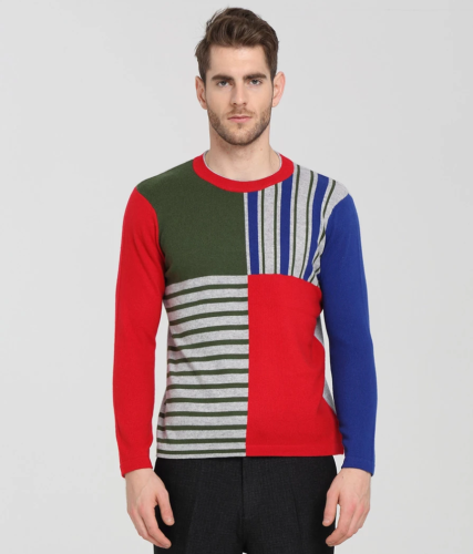 Mens Pure Cashmere Jacquard Crewneck Sweater