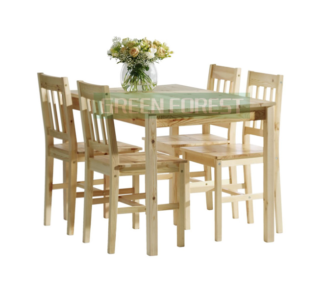 Pine Wood Dining Set 1+4 Furniture (GF-D018)