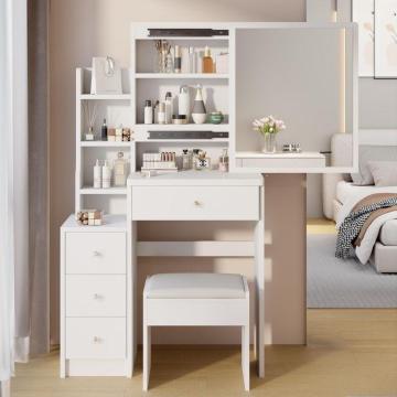 White MDF Bedroom Furniture with LED Light - Low Price Storage Dresser and Vanity Table