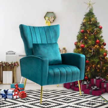 Modern Velvet Accent Chair with Golden Metal Legs