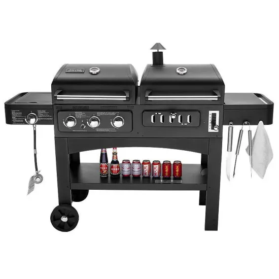 American Outdoor Garden Large Gas and Charcoal Grill Combo Smokeless Barbecue BBQ Commercial Grill Trolley