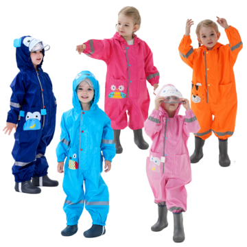  Waterproof Durable Kids Rain Coat: Polar Everest Customized Oxford Coverall PU Coating Children Rainwear with Cartoon Design