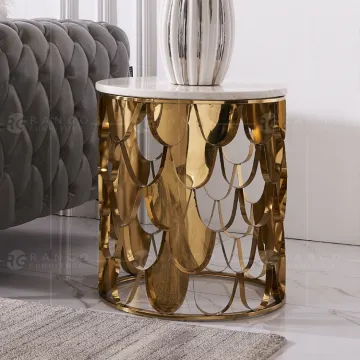 50cm Gold Stainless Steel Base White Marble Side Table
