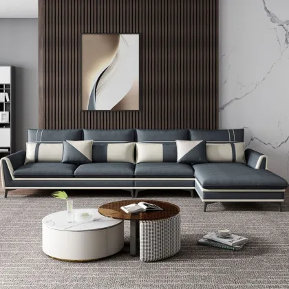 Royal Cloth Corner Sofa Gray Blue