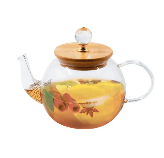 Glass teapot with bamboo cover