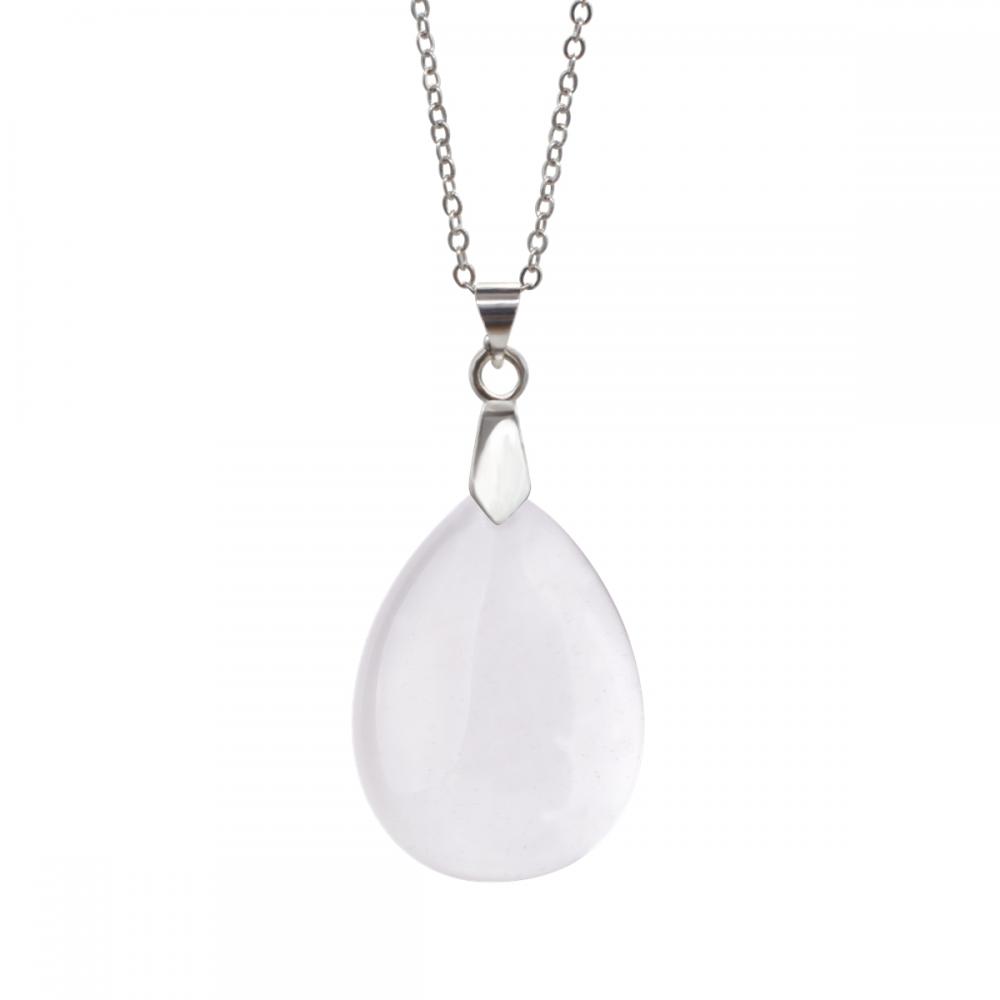 Collier pendentif en forme de goutte de cristal naturel à quartz 28x35MM avec chaîne en argent de 45 cm