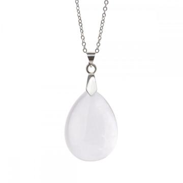 Natural Quartz Crystal 28x35MM Waterdrop Pendant Necklace with 45CM Silver Chain