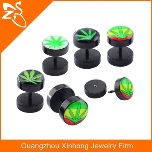 Fake plugs pot leaf, ear plugs cheater plugs, fake plug earring marijuana jewelry