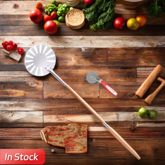Complete Pizza Tools Set: Cutter and Wooden Handle Peel