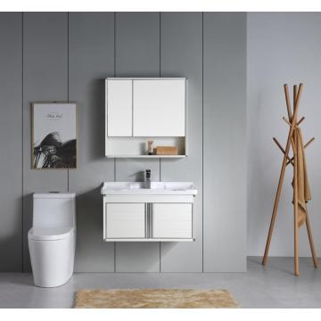 Gabinete de aluminio de color blanco y gris para el baño