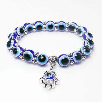New Fashion Women Acrylic Blue Eye Beads Charms Hand Evil Eye Bracelets