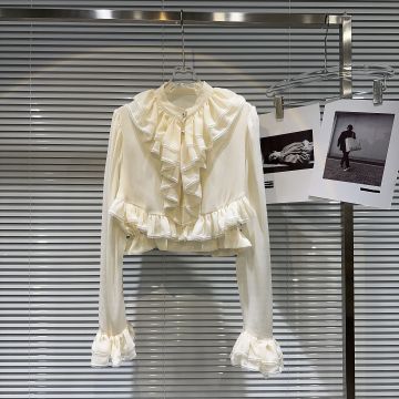 LE2014 New French Chiffon Blouse with Ruffled Lace Collar