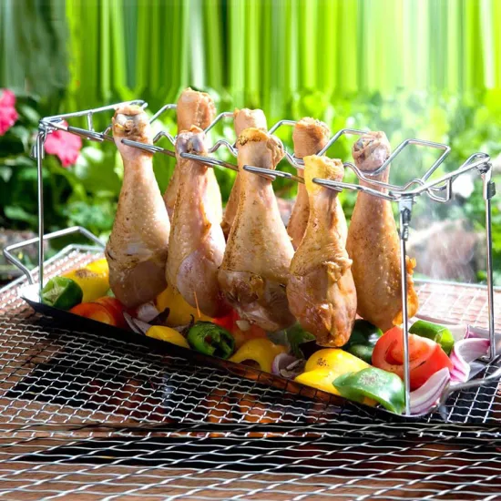 304 stainless steel chicken leg grill bbq rack for bbq grills outdoor chicken wing and leg roasting rack
