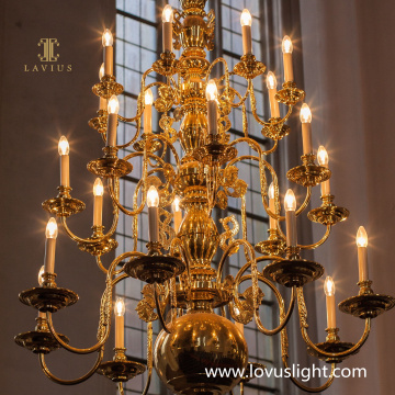 Large custom hotel retro chandelier Golden light luxury candle chandelier Large custom shopping mall hall chandelier