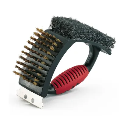 2-in-1 BBQ Grill Brush with Plastic Handle, Black Nylon Bristles and Grill Scraper