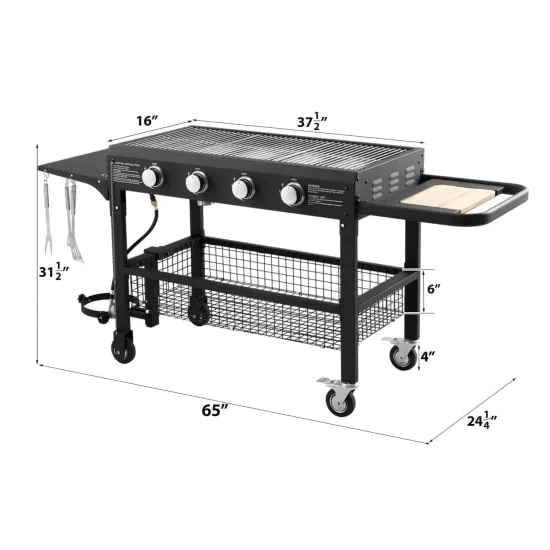 Professional 4-Burner Outdoor Grills Removable Gas Grill with Removable Wheels for Camping